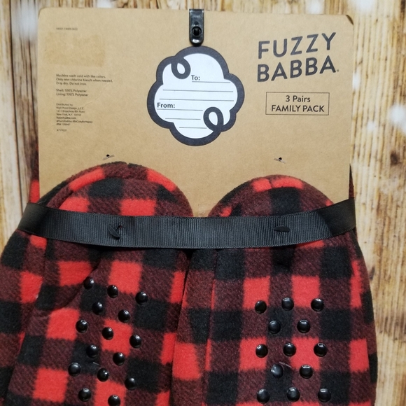 Fuzzy Babba 3 Pair Family Pack Bear Slippers Set - Baby, Mama, Papa Red Black - Picture 6 of 7